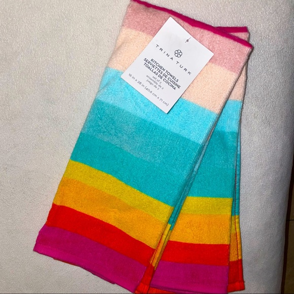New!! Trina Turk 25th Anniversary Rainbow Sunrise Stripe 4pc Ov Mitt/Towel Set🌈 - Picture 2 of 13